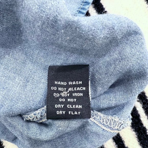 Foreign Exchange Fringe Lace Up Back Sleeve Adjust Loop Denim Shirt - Picture 7 of 7